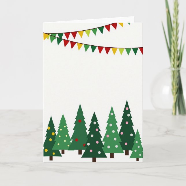 Tarjeta de árboles de Navidad festivos (Anverso)