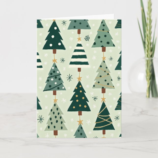 Tarjeta de árboles de Navidad verdes (Anverso)