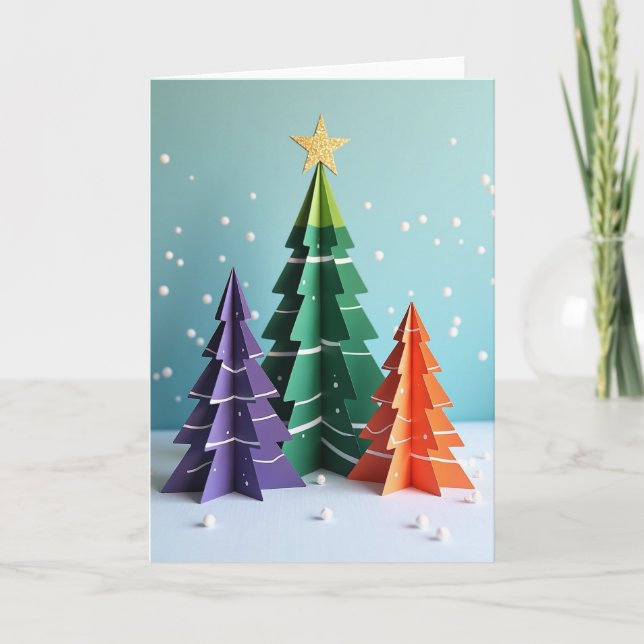 Tarjeta de árboles de papel de Navidad (Anverso)