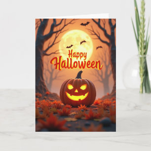Tarjeta de árboles espeluznantes de Halloween feli