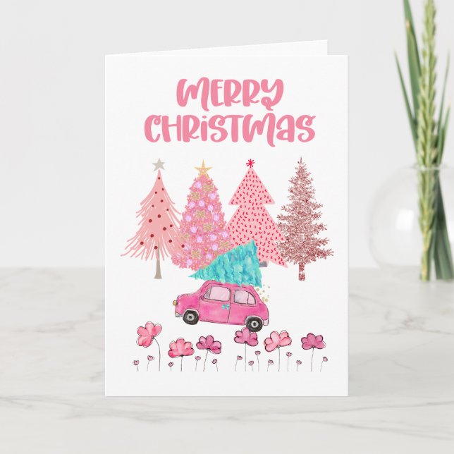 Tarjeta de Árboles Navideños Rosa Merry (Anverso)