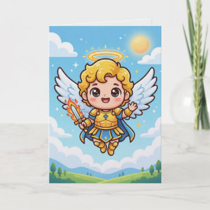 Tarjeta de Arcángel Cristiano Kawaii Saludo de Fe