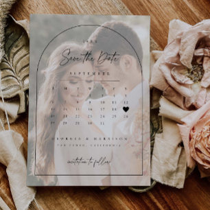 Tarjeta de arco de boda de calendario de fotos par