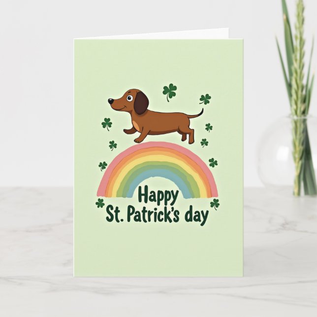 Tarjeta de arcoíris del dachshund afortunado (Anverso)