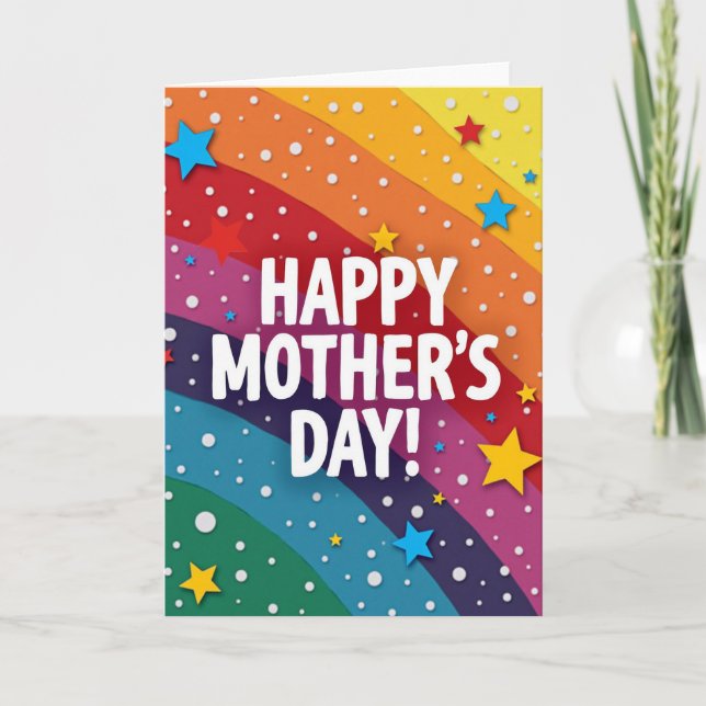 Tarjeta de arcoíris del día de las madres radiante (Anverso)