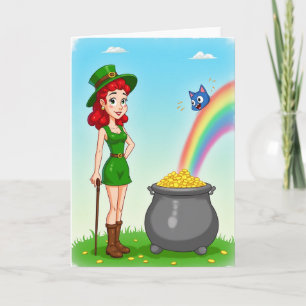 Tarjeta de arcoíris duende afortunado