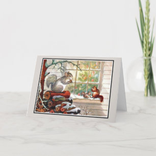 Tarjeta de ardillas y Navidades de Chipmunk