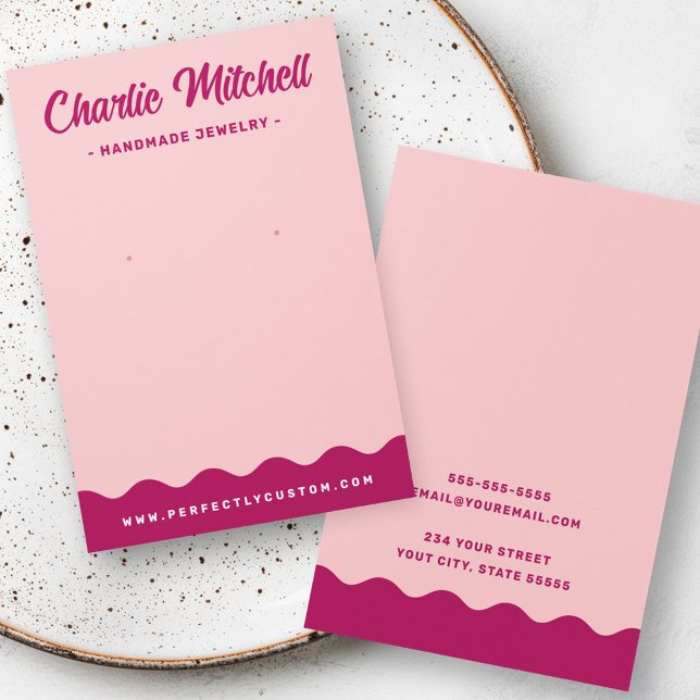 Tarjeta de arete burdeos rosa de borde ondulado ne (Bold wave border pink burgundy earring card)