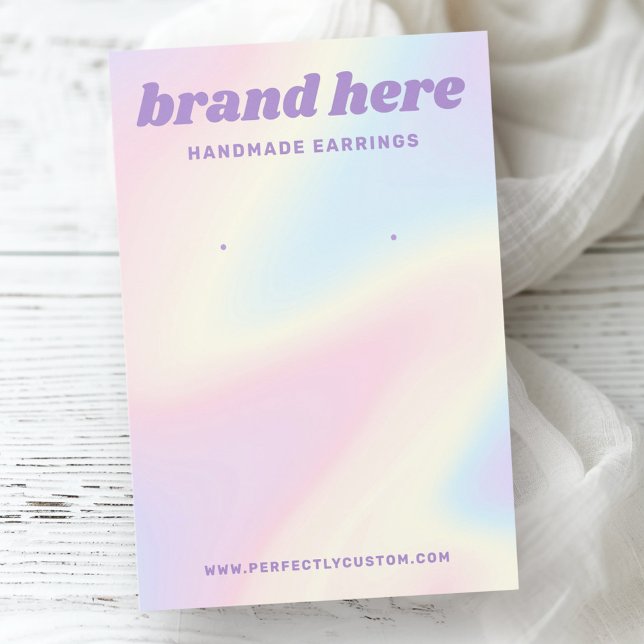 Tarjeta de arete morado de arcoiris pastel retro (Retro pastel rainbow purple earring card)