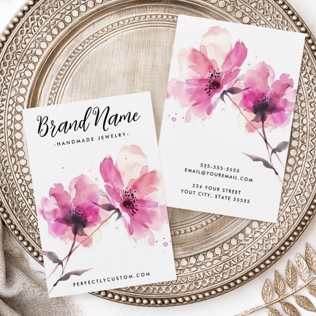 Tarjeta de aretes de flores de acuarela rosa (Pink watercolor flowers earring card)