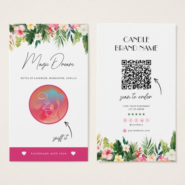 Tarjeta de aroma de velas tropicales, Muestras de  (Anverso y reverso)