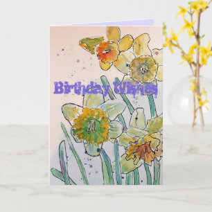 Tarjeta de arte acuarela de color dorado Daffodil