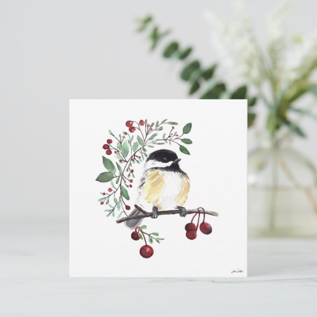 Tarjeta de arte acuático Cute Chickadee (Anverso de pie)