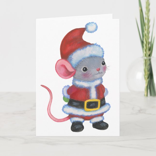Tarjeta de arte animal para Navidades de Santa Mou (Anverso)