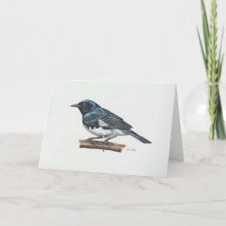 Tarjeta de arte Blue Warbler con gotas negras
