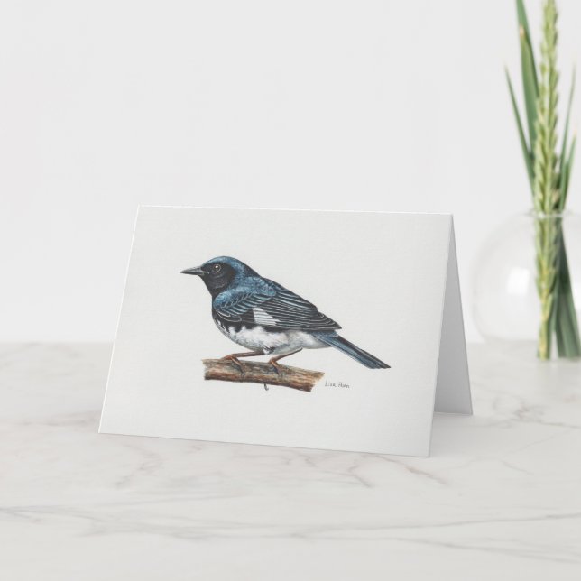 Tarjeta de arte Blue Warbler con gotas negras (Anverso)