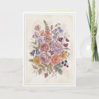 Tarjeta de arte boho folk de flores encantadoras