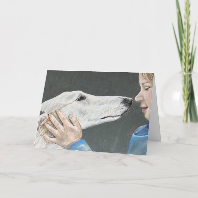 Tarjeta de arte Borzoi rusa Wolfhound & Boy Dog (Anverso)