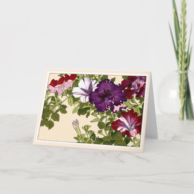 Tarjeta de arte botánico de Bonito Petunias (Anverso)