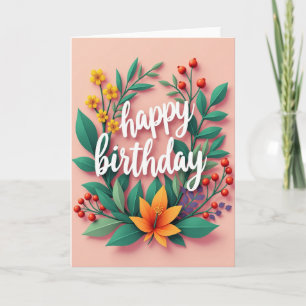 Tarjeta de arte botánico de cumpleaños