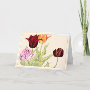 Tarjeta de arte botánico de tulipanes rosados y Na