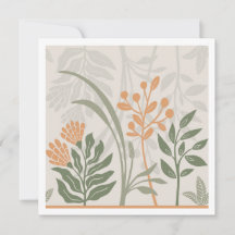 Tarjeta de arte botánico folk encantador verde y n