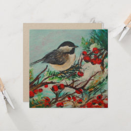Tarjeta de arte Chickadee Bird Berries