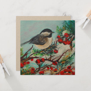 Tarjeta de arte Chickadee Bird Berries