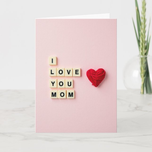 Tarjeta de arte con corazón de lana para mamá (Anverso)