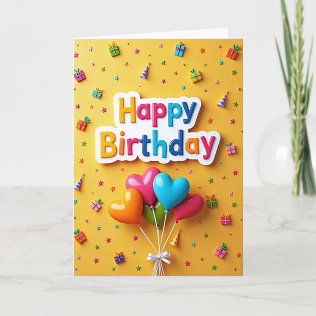 Tarjeta de arte con deseo de cumpleaños brillante (Anverso)
