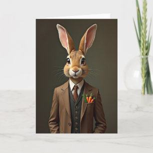 Tarjeta de arte con retrato de conejo elegante
