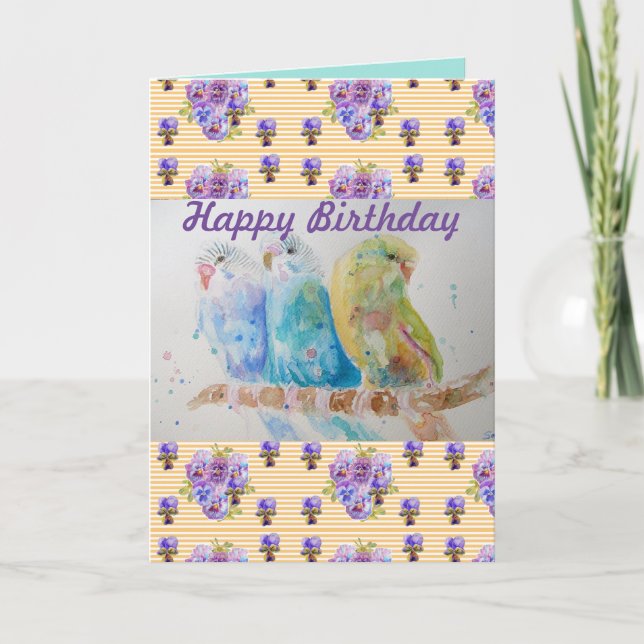 Tarjeta de arte de acuarela de Budgies Yellow Budg (Anverso)