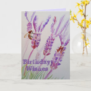Tarjeta de arte de acuarela de flor de lavanda y a