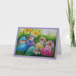 Tarjeta de Arte de Acuarela de Huevos de Pascua y