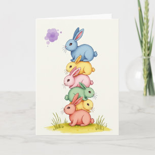 Tarjeta de arte de amigos conejos apilados lindos