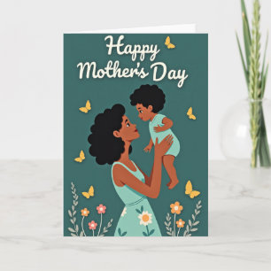 Tarjeta de arte de amor entre madre e hijo Aqua