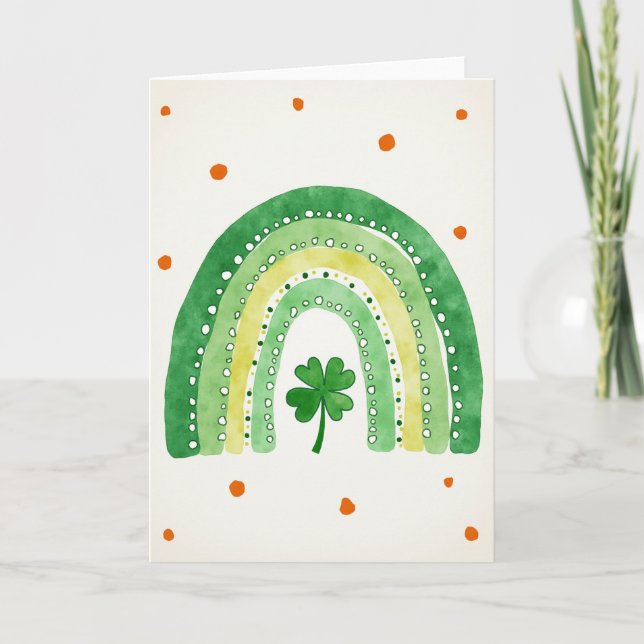 Tarjeta de arte de arcoíris verde afortunado (Anverso)