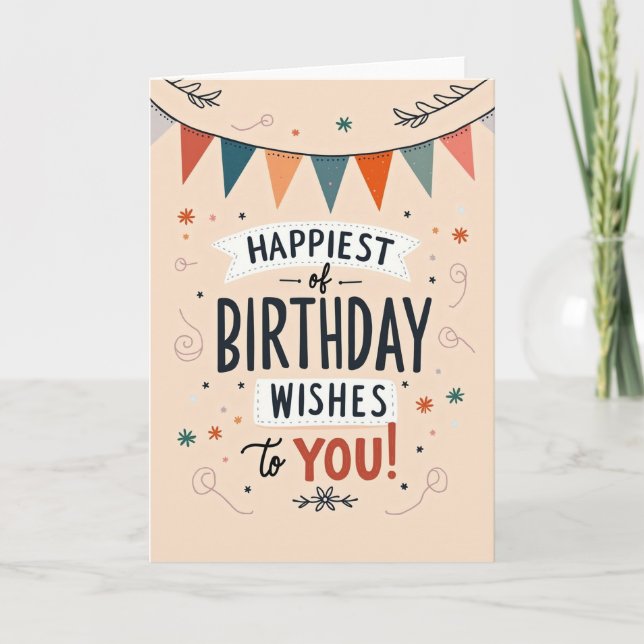 Tarjeta de arte de banderines de cumpleaños alegre (Anverso)