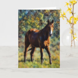 Tarjeta de arte de caballo bonito en prado pacífic
