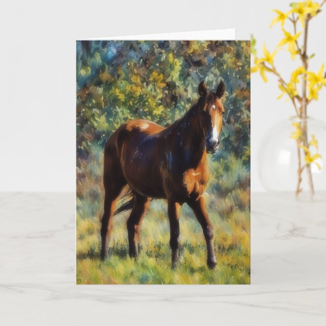Tarjeta de arte de caballo bonito en prado pacífic (flor amarilla)