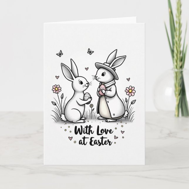 Tarjeta de arte de conejo de amor de Pascua (Anverso)