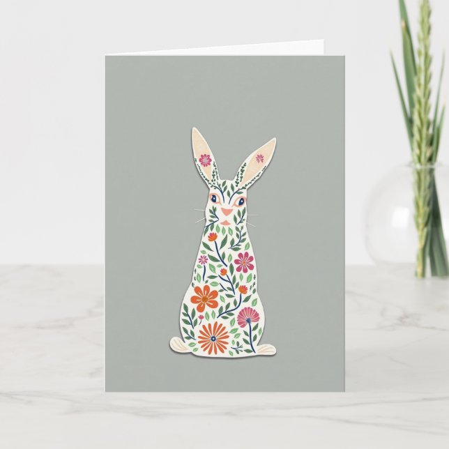 Tarjeta de arte de conejo floral (Anverso)
