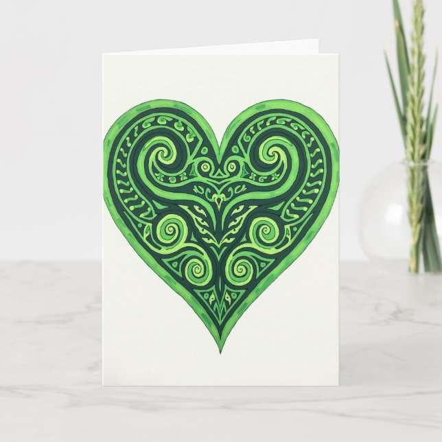 Tarjeta de arte de corazón celta verde (Anverso)