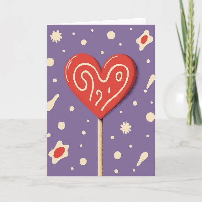 Tarjeta de arte de corazón de piruleta dulce (Anverso)