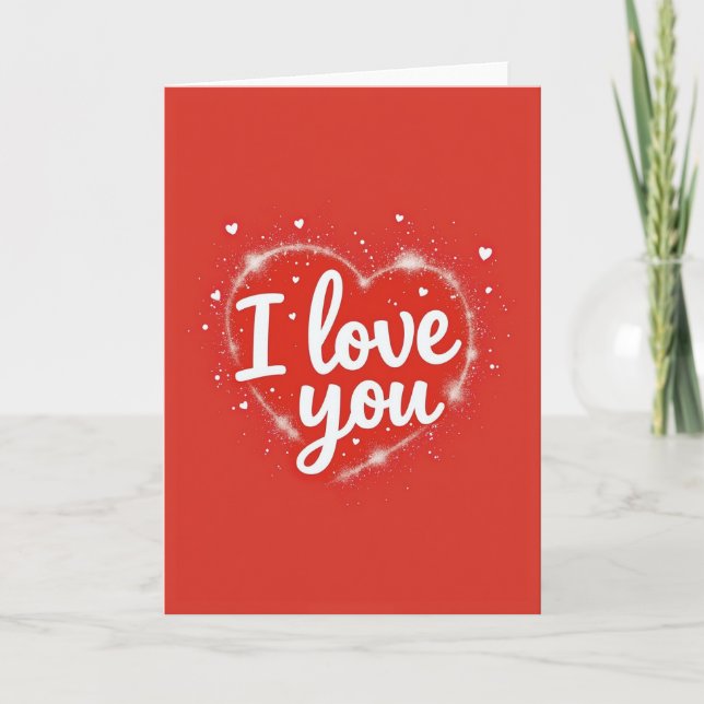 Tarjeta de arte de corazón rojo que dice Te amo (Anverso)