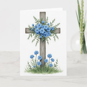 Tarjeta de arte de cruz floral azul