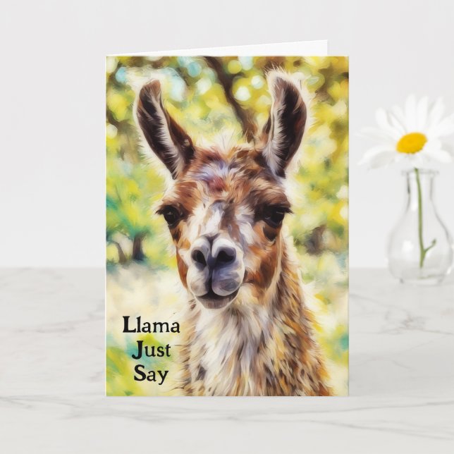 Tarjeta de arte de cumpleaños Cute Pun Llama (Planta pequeña)