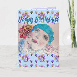 Tarjeta de arte de cumpleaños feliz de la mujer ro