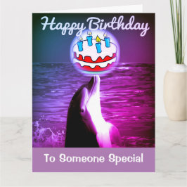 Tarjeta de arte de delfín morado feliz cumpleaños