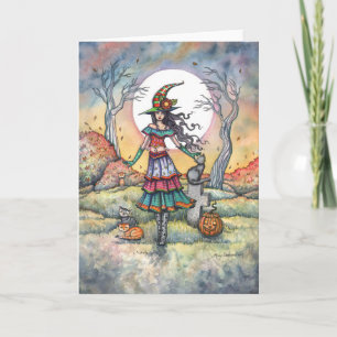 Tarjeta de arte de fantasía de bruja de Halloween 